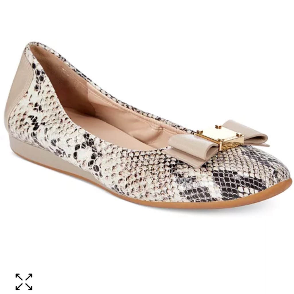 Cole Haan Tali Bow Ballet Flat In Roccia Snake Print Leather Size 8.5